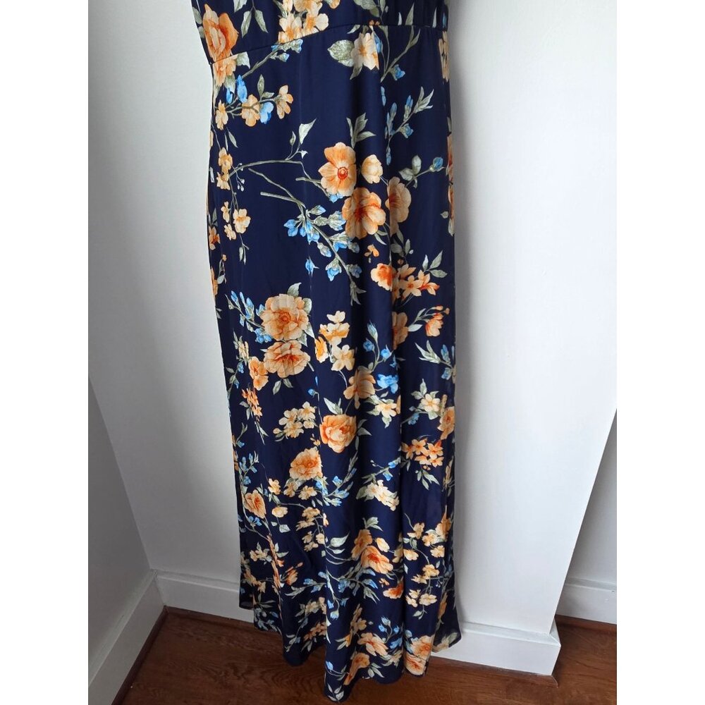 Lulus Elegant Admiration Navy Blue Floral One Shoulder Maxi Dress Medium - Picture 6 of 11